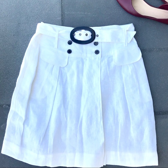 Zara Dresses & Skirts - ZARA WHITE linen faux wrap SKIRT POCKETS L belted